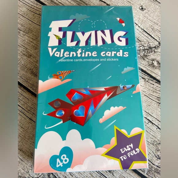NWT. ❤️ Pack of 48 Valentine cards. Unique and fun foldable into paper airplanes - Picture 2 of 5